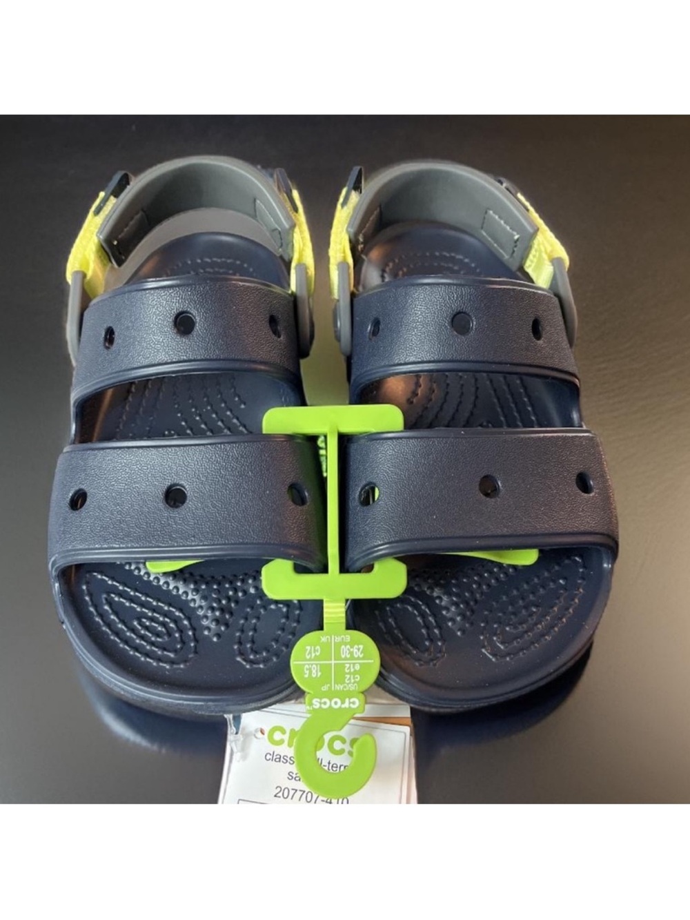 CROCS Kids Navy Sandals with Yellow Straps